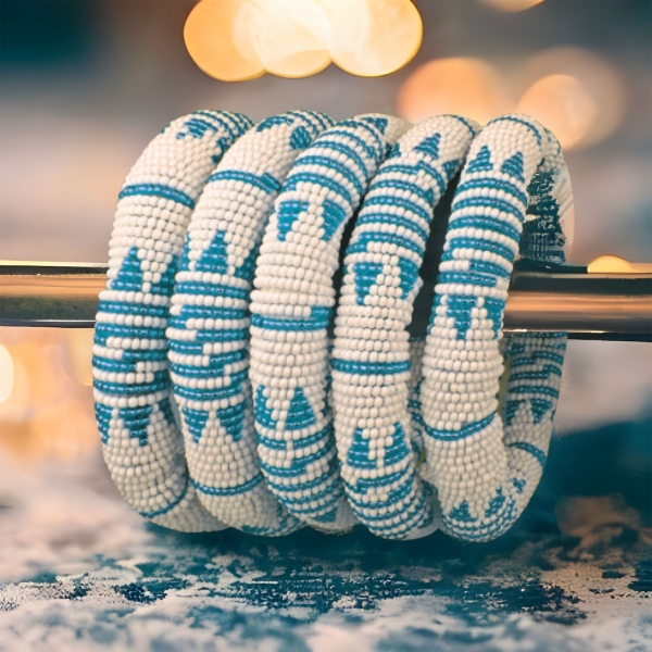 Xhosa Beaded Rope Bangle in White & Blue For Cheap