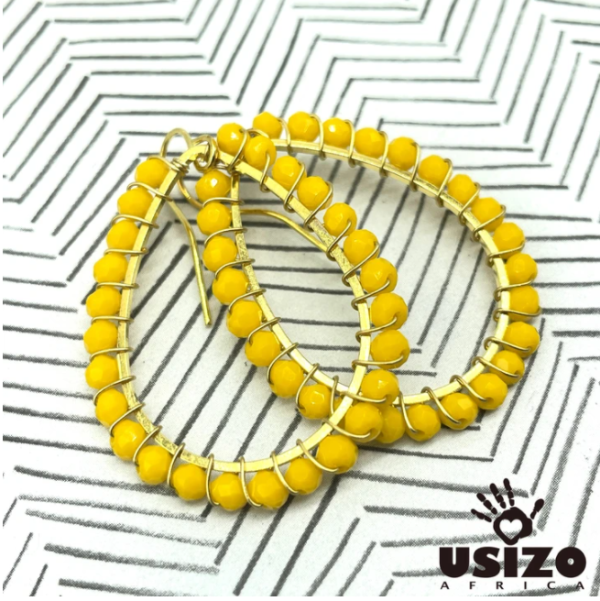 Designer Zulu Beaded Eco Drop Earrings with Gold Fittings Online - Image 2