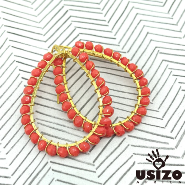 Designer Zulu Beaded Eco Drop Earrings with Gold Fittings Online - Image 3